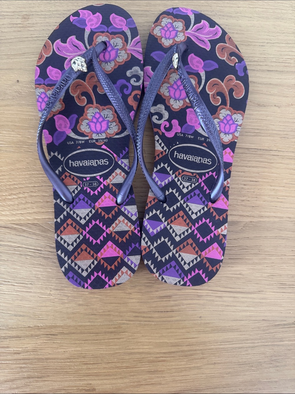 Havaianas Purple Floral & Geometric Print Flip Flops